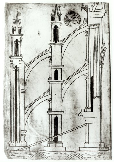 Section of the wall and arch of the absidial chapels of Reims Cathedral (facsimile copy) by Villard de Honnecourt