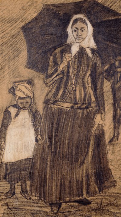 Sien under an Umbrella with a Girl by Vincent van Gogh