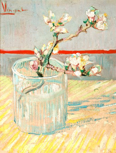 Sprig of Flowering Almond Blossom in a Glass by Vincent van Gogh