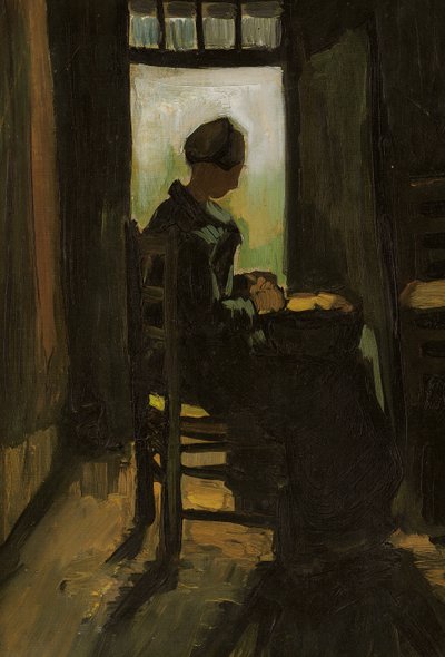 Woman Seated Before an Open Door, Peeling Potatoes, 1885 by Vincent van Gogh