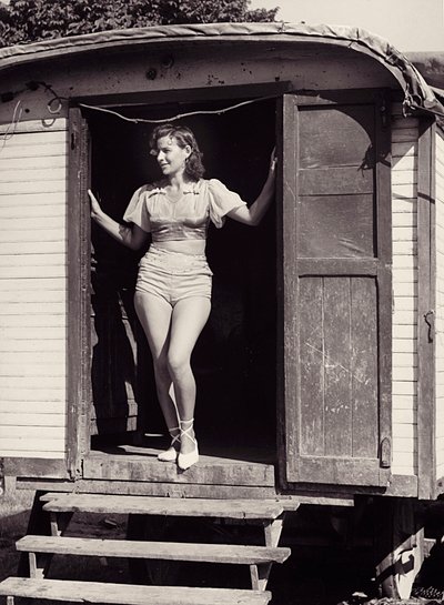 Young woman on a circus carriage by Vincenzo Balocchi