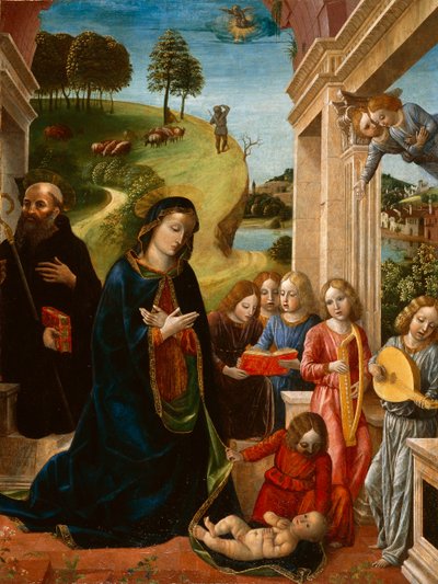 Adoration of the Child with St. Benedict and Angels by Vincenzo Foppa