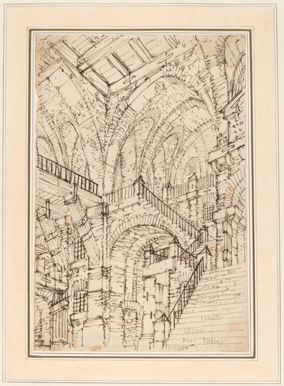 A Prison Interior with a Monumental Staircase by Vincenzo Mazzi