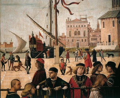 Scenes from life of Saint Ursula, Arrival of English Ambassadors (detail) by Vittore Carpaccio