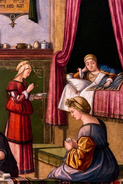 The Birth of the Virgin, cycle of the Scuola degli Albanesi, circa 1502/03 by Vittore Carpaccio