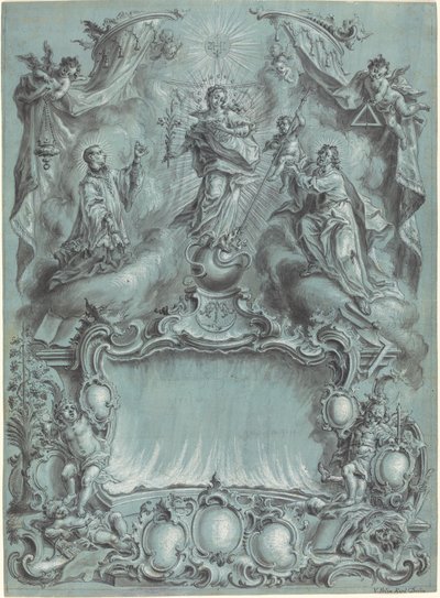 An Elaborate Rococo Setting with the Virgin and Child and Saints Defeating Evil, Heresy, and Profane Love by Vitus Felix Rigl