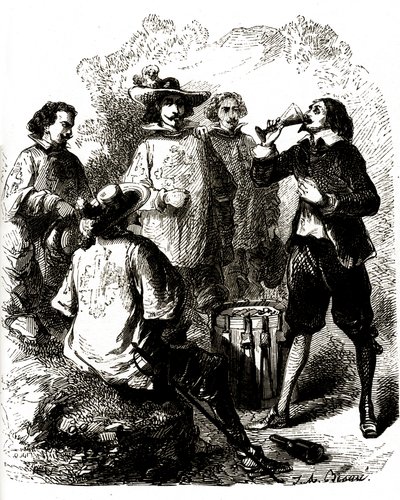 Grimaud, drinking a glass of wine after swallowing a compromising letter by Vivant (after) Beauce