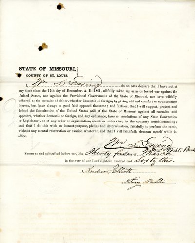 Loyalty oath of Wm. L. Ewing of Missouri, County of St. Louis by W.L. Ewing