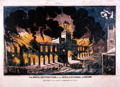 The Awful Destruction of the Royal Exchange 2nd Fire, London by W Clerk