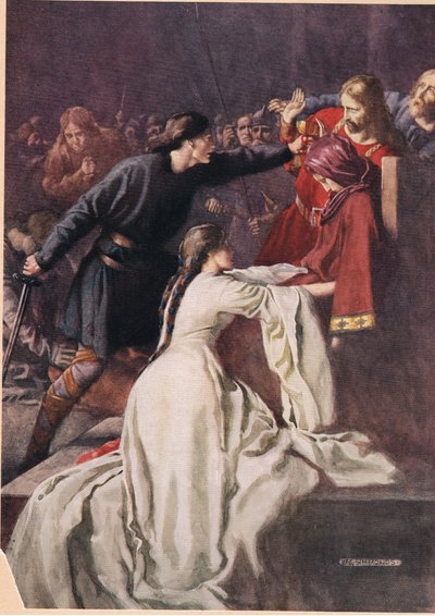 Hamlet forces the King to drink poison, from 
