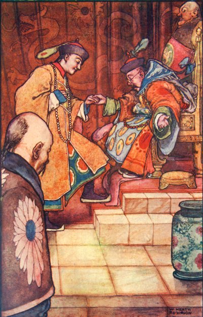 When the Young Man Fell at His Feet, the Sultan Held Him by the Hand, c1930 by William Heath Robinson