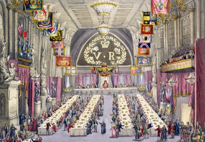 The Common Crier Proclaiming the Toast of Health to Queen Victoria at a Banquet held in the Guildhall by W. Lake