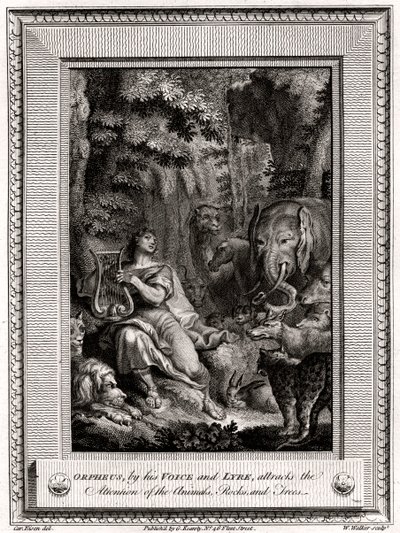 Orpheus, by His Voice and Lyre, Attracts the Attention of the Animals, Rocks and Trees by W. Walker
