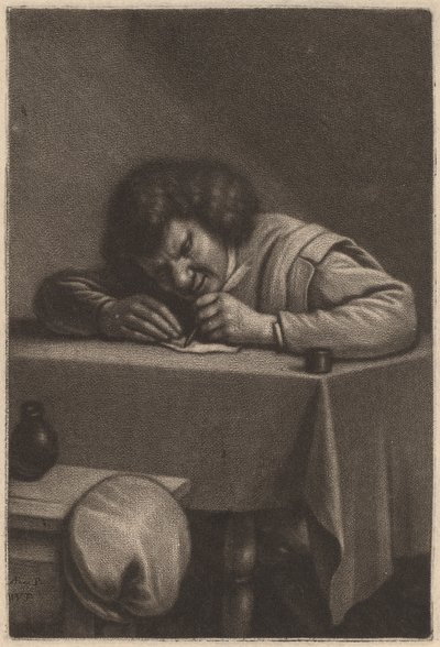 A Man Writing at a Table by Wallerant Vaillant after Adriaen Brouwer