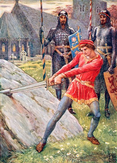 Arthur Draws the Sword from the Stone by Walter (after) Crane