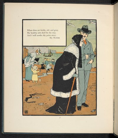 A man with his mother on a beach by Walter Crane