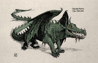 Representation of the mythological dragon Ashchemon (Drawing by Walter Crane, 1899) by Walter Crane