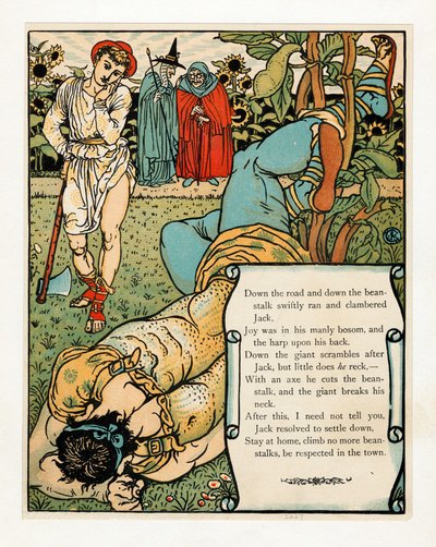 The Giant Breaks His Neck from The Blue Beard Picture Book by Walter Crane