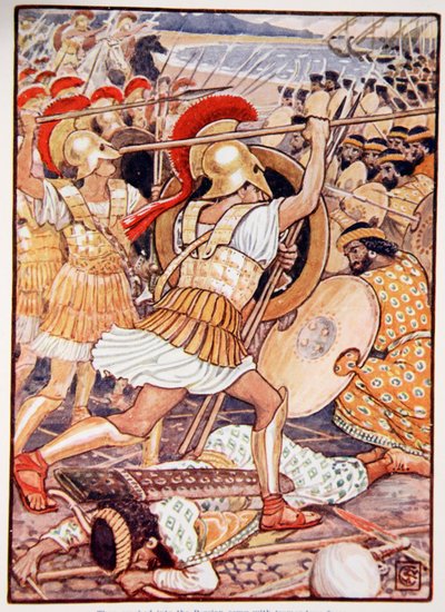 They Crashed into the Persian Army with Tremendous Force, illustration from 