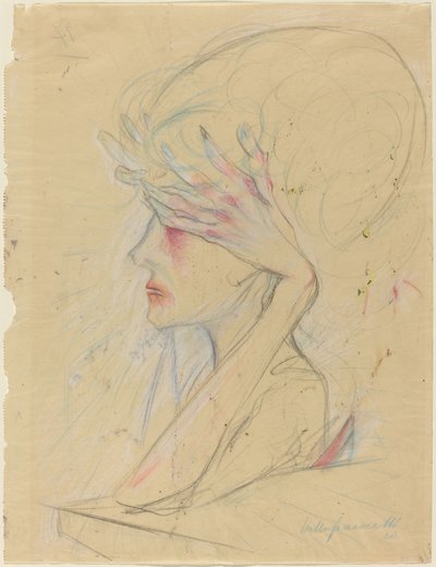 An Elegant Woman with Her Hands Covering Her Eyes by Walter Gramatte