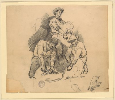 Three Men at a Sheep Shearing by Walter Shirlaw