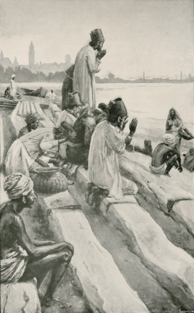 Parsis Worshipping the Rising Sun on the Beach at Bombay by Walter Stanley Paget