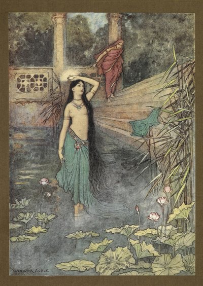 Frontispiece: She rushed out of the palace... and came to the upper world, from Folk-Tales of Bengal by Warwick Goble