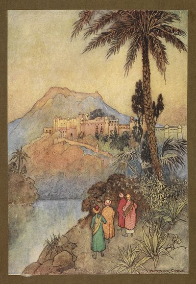 Plate 27: They approached a magnificent set of buildings, from Folk-Tales of Bengal by Warwick Goble