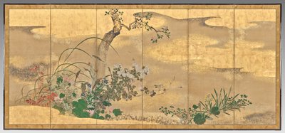 Flowers and Trees of the Four Seasons (left screen) by Watanabe Shiko