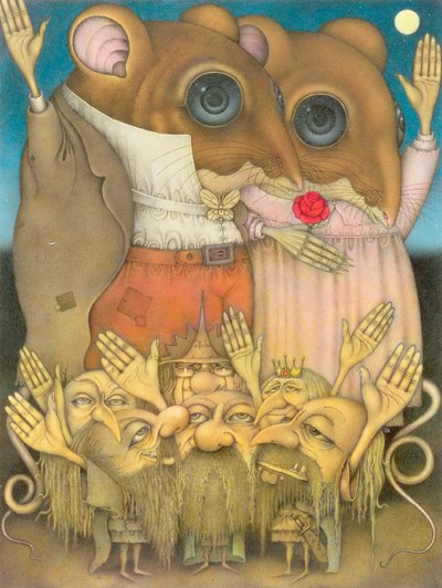 Mouse Couple and Dwarves Waving by Wayne Anderson