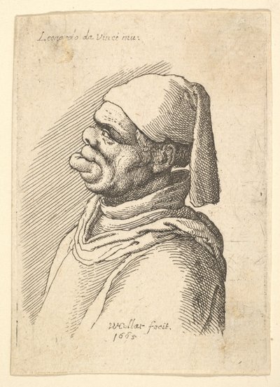 Bust of a Deformed Man with a Hat and a Fat, Protruding Lower Lip in Profile to Left by Wenceslaus Hollar