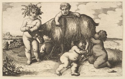 Four Boys, a Young Satyr, and a Goat (copy in reverse) by Wenceslaus Hollar