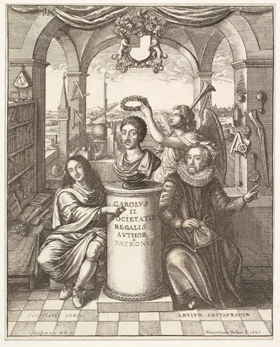 Frontispiece of The History of the Royal Society of London by Thomas Spratt, pub. 1702 by Wenceslaus Hollar