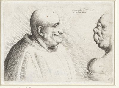 Heads of a Large Bald Man and Grotesque Woman (series title) by Wenceslaus Hollar