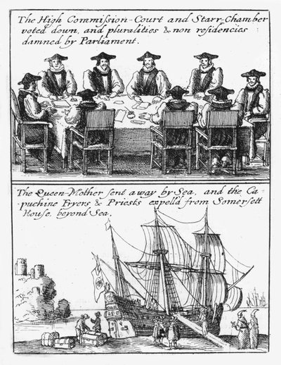 Members of the Star Chamber; Queen Henrietta Maria Sails from England by Wenceslaus Hollar