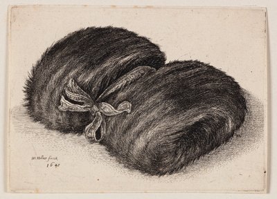 Dark Fur Muff with a Ribbon by Wenceslaus Hollar