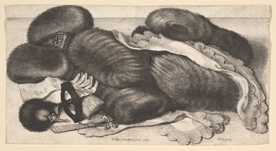 Still-life with a group of muffs, a pair of gloves, fans, mask and two kerchiefs by Wenceslaus Hollar