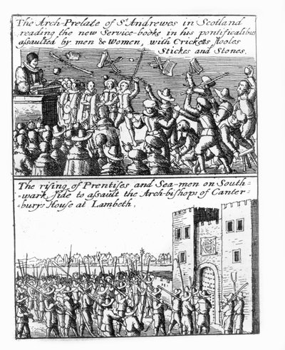 The Arch-Prelate of St Andrews Preaching in Scotland; Rising of Apprentices and Sailors at Lambeth Palace by Wenceslaus Hollar