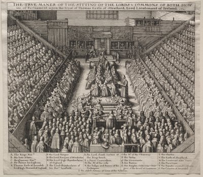 Westminster Hall, Interior, with The Trial of the Earl of Strafford by Wenceslaus Hollar