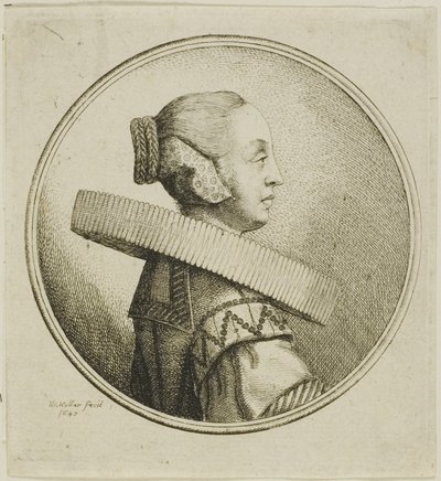 Woman with Circular Lace Ruff in Profile to Right by Wenceslaus Hollar