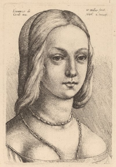 Head of Woman Looking Right by Wenceslaus Hollar after Lorenzo di Credi