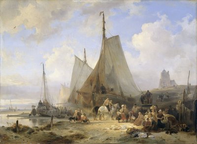Fishing Boats on the Beach with Fishermen and Women Sorting the Catch by Wijnand Nuijen