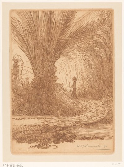 Vegetated Mountain Slope in Bali by Wijnand Otto Jan Nieuwenkamp (signed by artist)