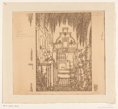 Woman in Traditional Costume Knocking on a Front Door in Edam by Wijnand Otto Jan Nieuwenkamp (signed by artist)