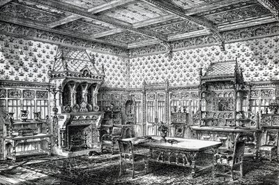 Design for a Gothic Dining Room, published in The House-Furnisher & Decorator, September 1, 1872 by Wilberforce Haddon