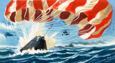 A Space Capsule Returns to Earth by Parachute by Wilf (20th century) Hardy