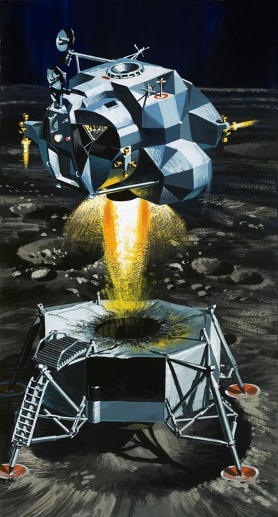 How the moon lander becomes a rocket capable of blasting astronauts off the surface of the moon by Wilf (20th century) Hardy