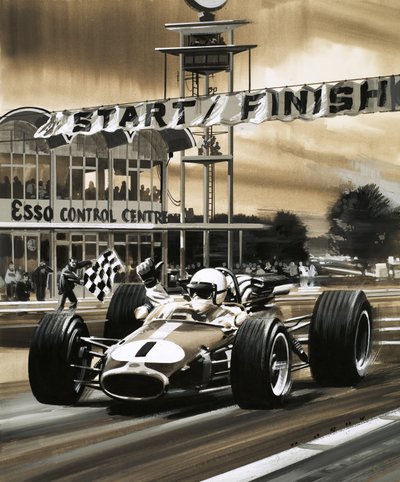 Jack Brabham Gives the Thumbs-Up Sign as He Wins the First Ever Canadian Grand Prix by Wilf (20th century) Hardy