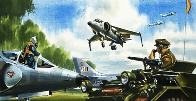 Look -- No Runway. The Latest Developments in Aircraft. The Harrier Jump Jet by Wilf (20th century) Hardy