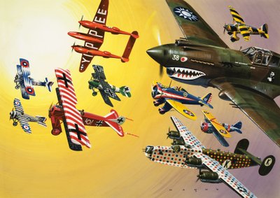 Montage of Aircraft with Colourful Markings by Wilf (20th century) Hardy